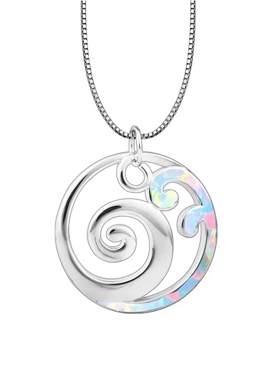 Jewelry - Sterling Silver Pink and White Opal  Wave Pendant Necklace